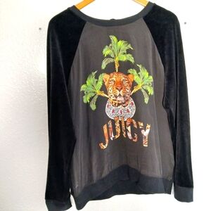 Juicy Couture Womens XL Black Velour And Silk Longsleeve With Leopard ***RARE**
